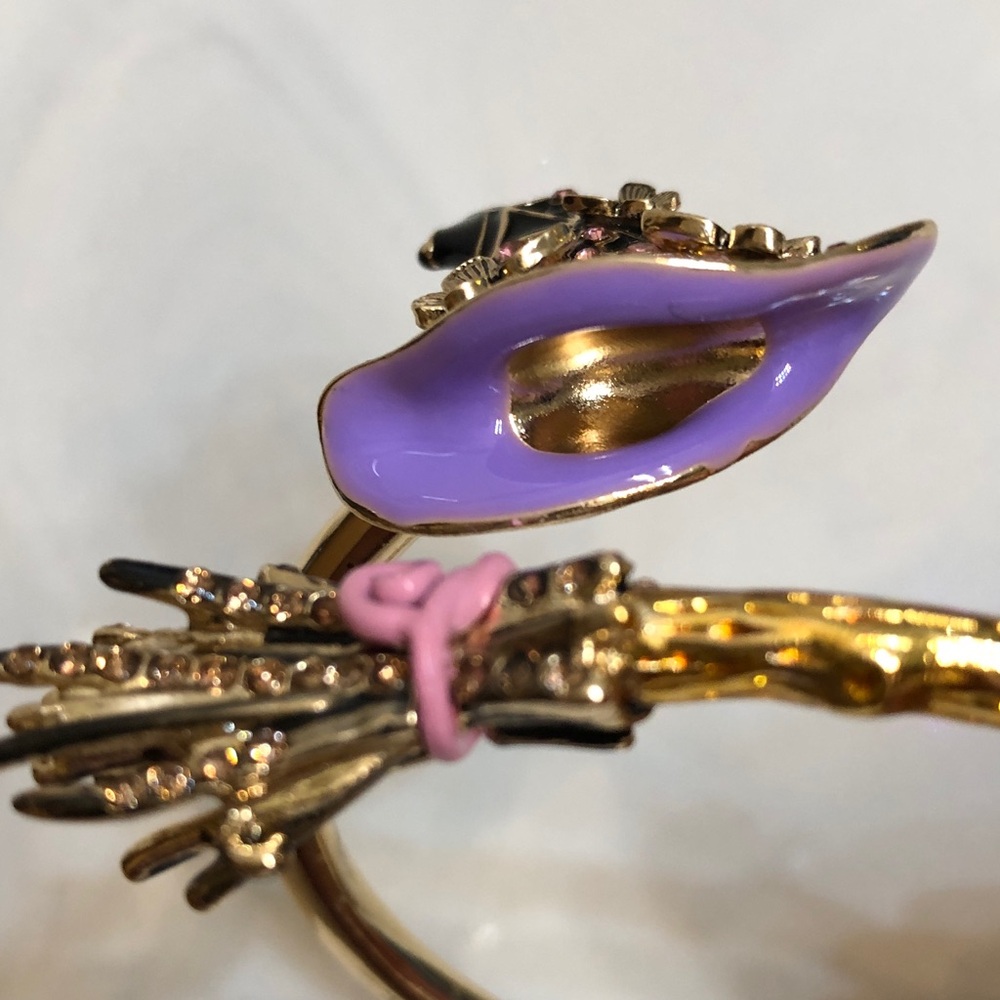 Betsey Johnson Black Witch Hat Butterfly Accents & Crystal Bypass Bangle NWT - Picture 7 of 16